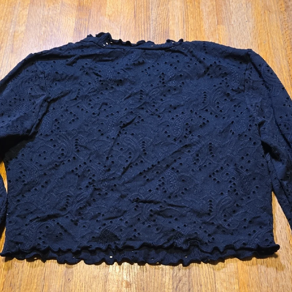Celebrity Pink Swim Girls Large (11-13) Black Eyelet‎ Long Sleeve Crop Coverup